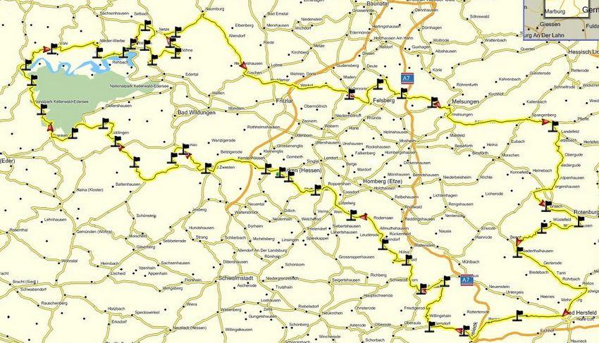 Karte eines Landkreises mit markierten Orten und gelber Umrandung
